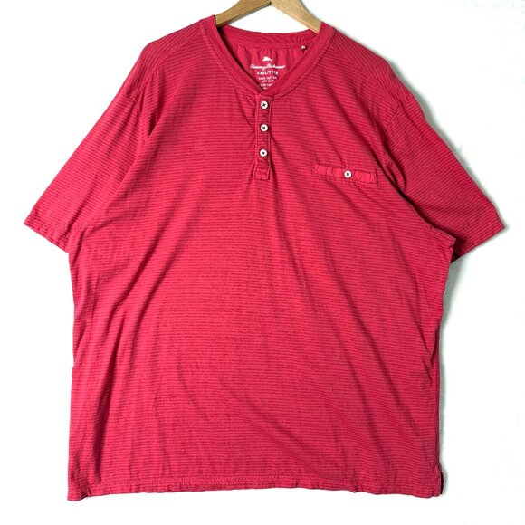 Tommy Bahama Schooner Stripe Short Sleeve Pocket Henley T Shirt XXXL 3XL Red - Picture 1 of 6